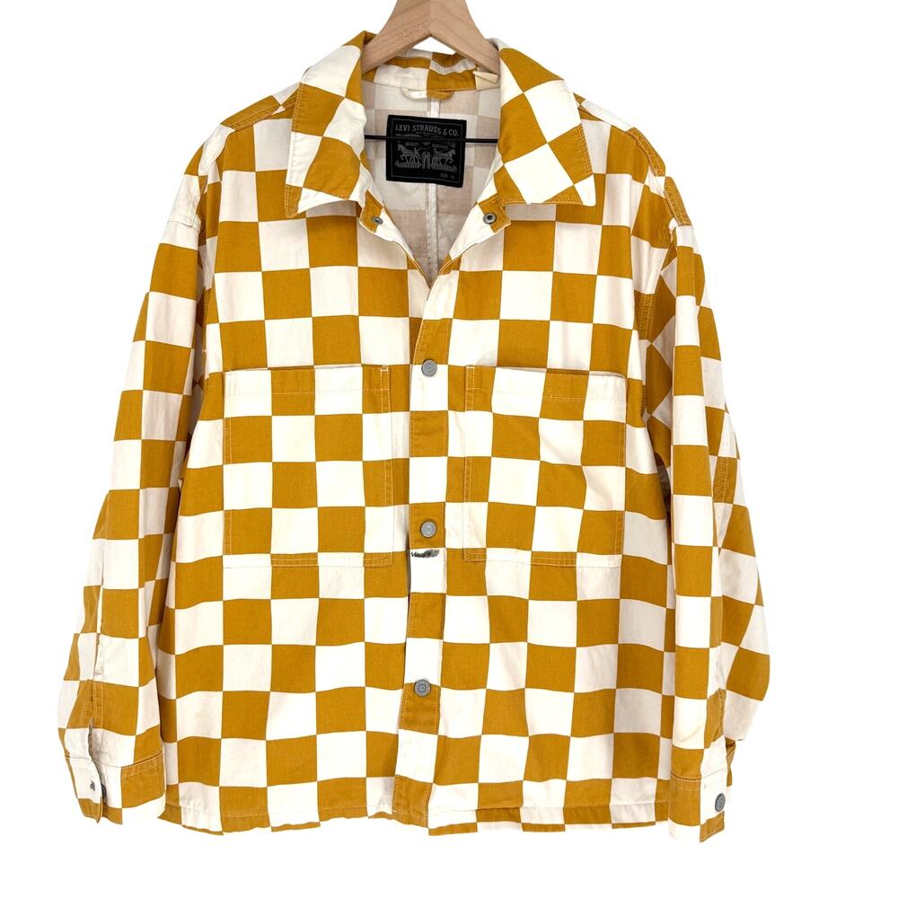 Levi's Checkered Heavy Cotton Shacket Jacket Mustard Yellow White Trucker XL